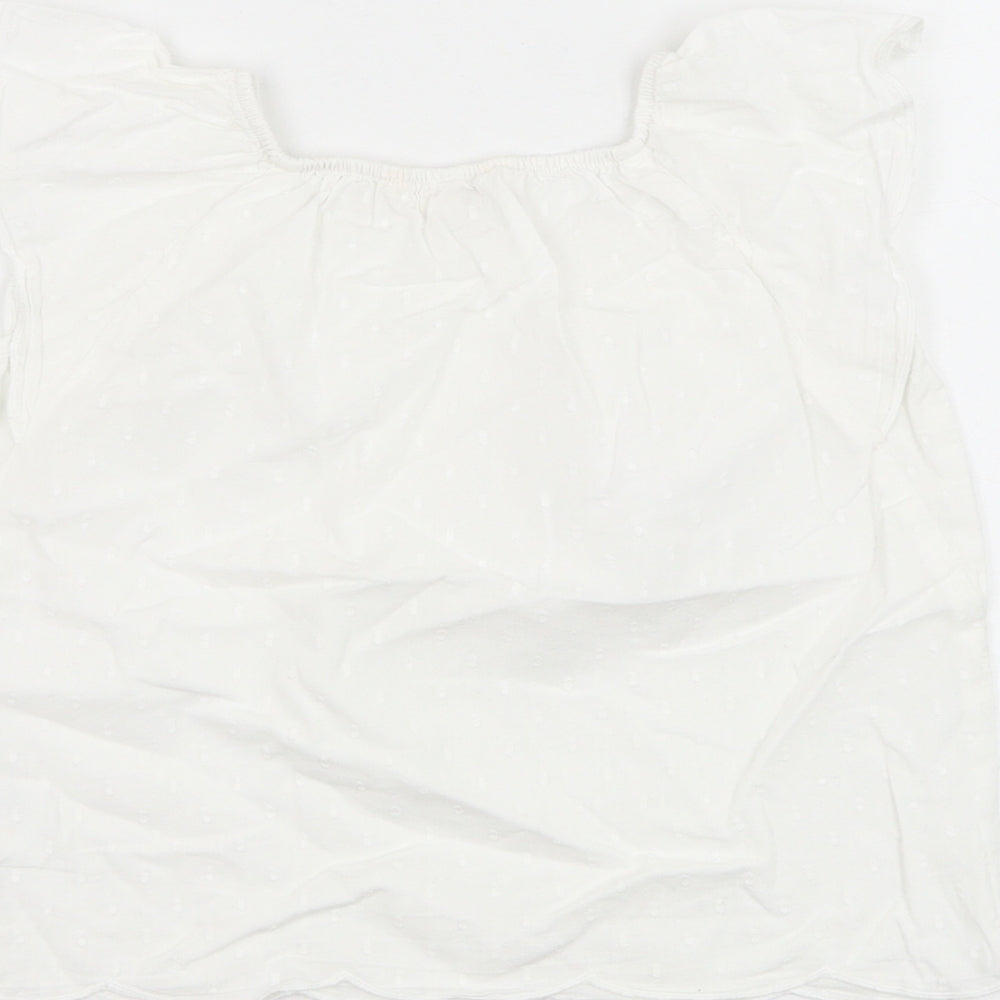 H&M Girls White Cotton Basic Blouse Size 5-6 Years Round Neck Pullover