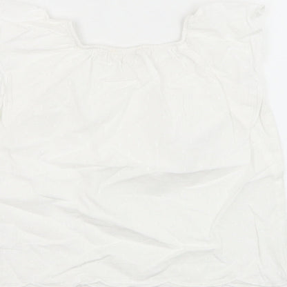 H&M Girls White Cotton Basic Blouse Size 5-6 Years Round Neck Pullover