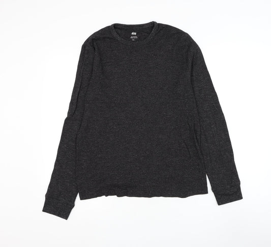H&M Mens Black Round Neck Cotton Pullover Jumper Size L