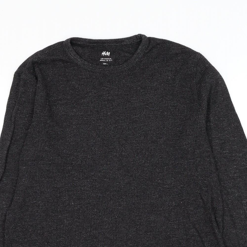 H&M Mens Black Round Neck Cotton Pullover Jumper Size L