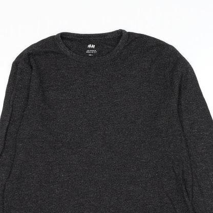 H&M Mens Black Round Neck Cotton Pullover Jumper Size L