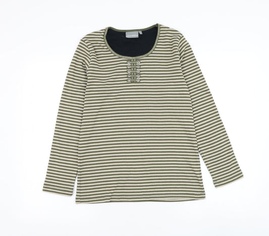 First Avenue Womens Green Round Neck Striped Polyester Pullover Jumper Size M