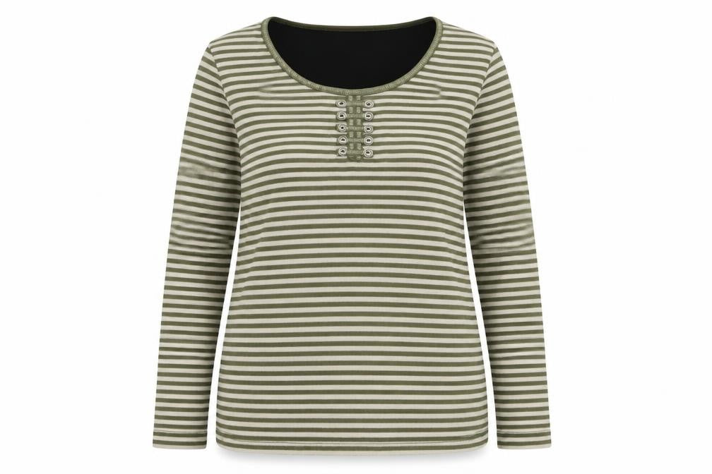 First Avenue Womens Green Round Neck Striped Polyester Pullover Jumper Size M