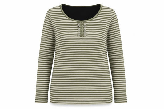 First Avenue Womens Green Round Neck Striped Polyester Pullover Jumper Size M