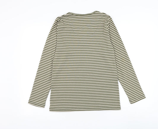 First Avenue Womens Green Round Neck Striped Polyester Pullover Jumper Size M