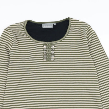 First Avenue Womens Green Round Neck Striped Polyester Pullover Jumper Size M