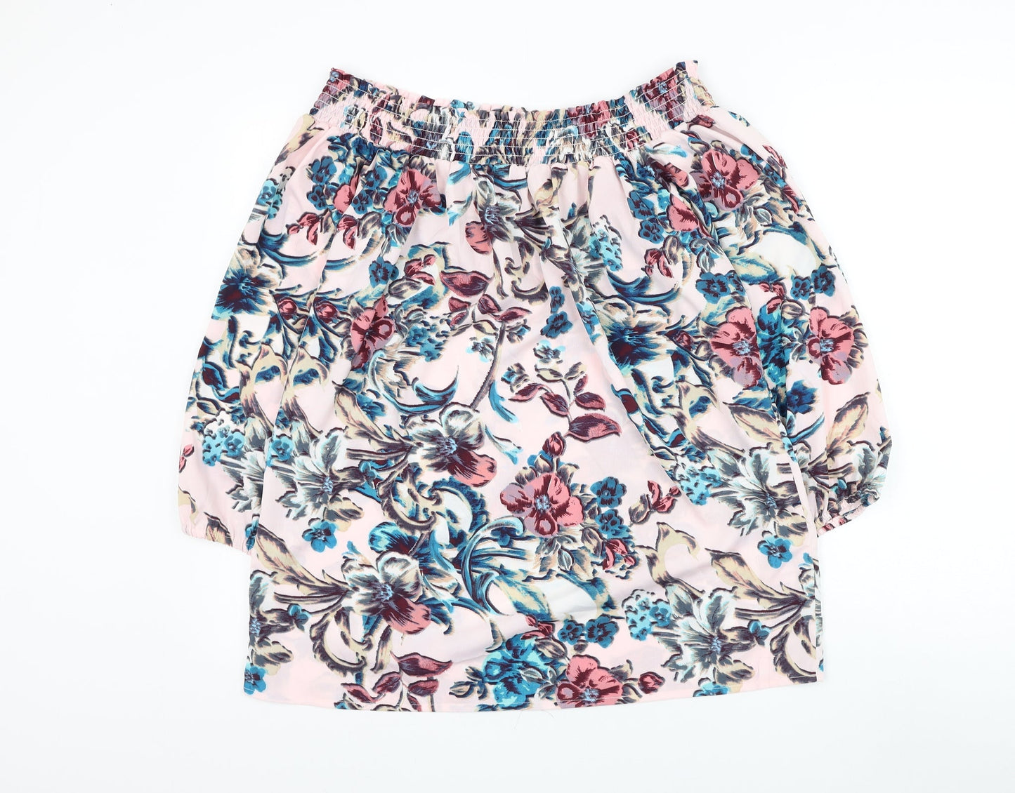 Peacocks Womens Pink Floral Polyester Basic Blouse Size 12 Round Neck