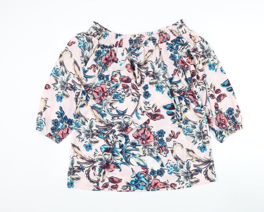 Peacocks Womens Pink Floral Polyester Basic Blouse Size 12 Round Neck