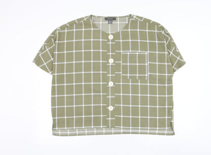 Primark Womens Green Check Polyester Basic Button-Up Size 10 Round Neck
