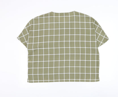 Primark Womens Green Check Polyester Basic Button-Up Size 10 Round Neck