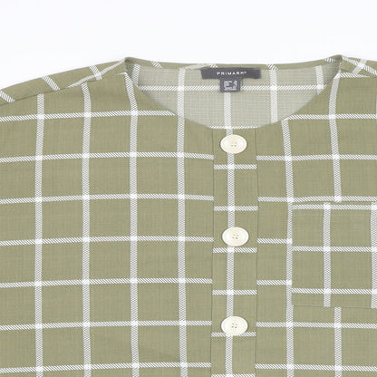 Primark Womens Green Check Polyester Basic Button-Up Size 10 Round Neck