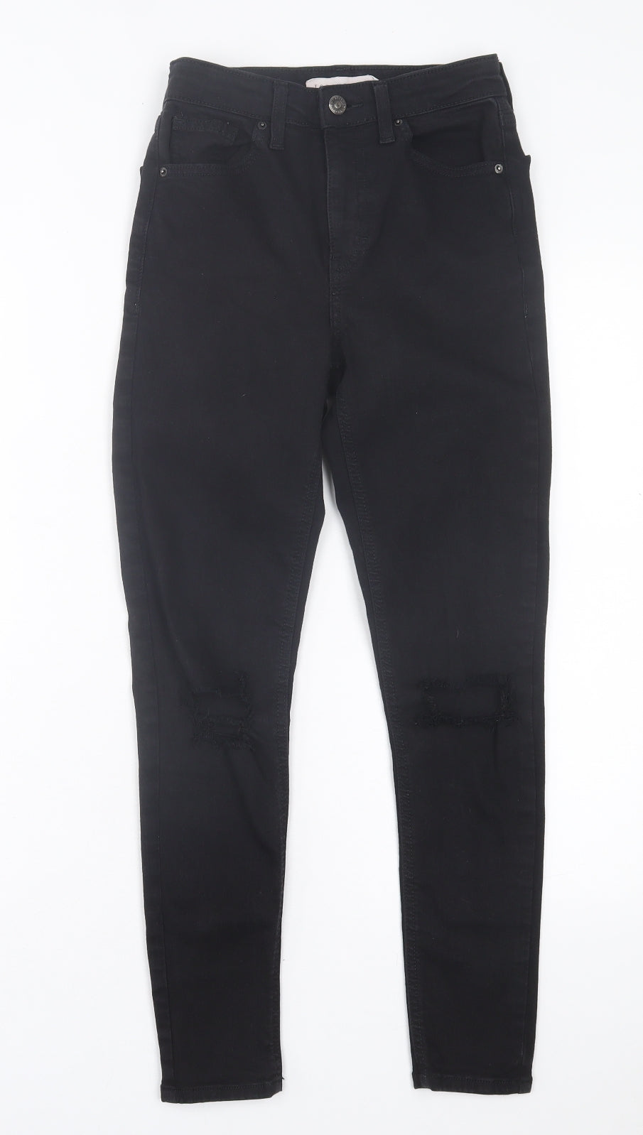 Topshop Womens Black Cotton Skinny Jeans Size 25 in L30 in Regular Button - Ripped Detail