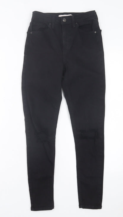 Topshop Womens Black Cotton Skinny Jeans Size 25 in L30 in Regular Button - Ripped Detail