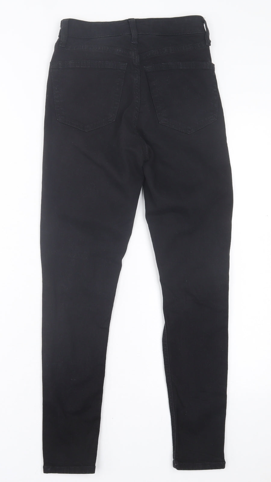 Topshop Womens Black Cotton Skinny Jeans Size 25 in L30 in Regular Button - Ripped Detail