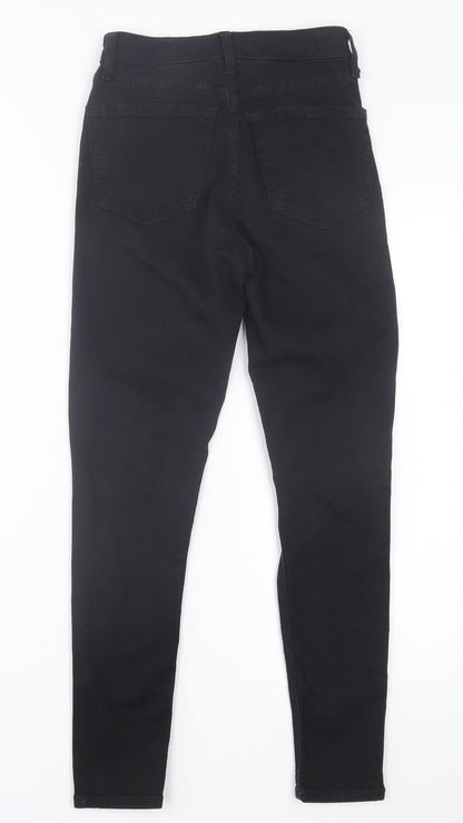 Topshop Womens Black Cotton Skinny Jeans Size 25 in L30 in Regular Button - Ripped Detail
