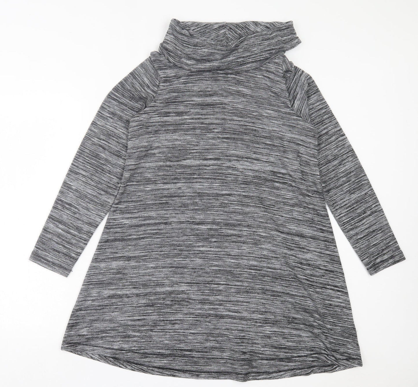 F&F Womens Grey Polyester Jumper Dress Size 12 Roll Neck Pullover