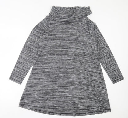 F&F Womens Grey Polyester Jumper Dress Size 12 Roll Neck Pullover