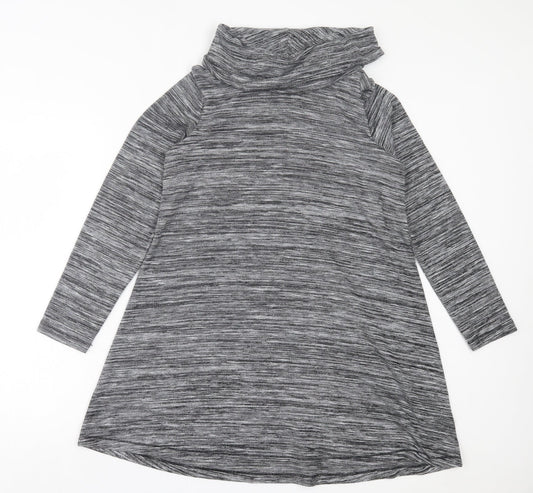 F&F Womens Grey Polyester Jumper Dress Size 12 Roll Neck Pullover