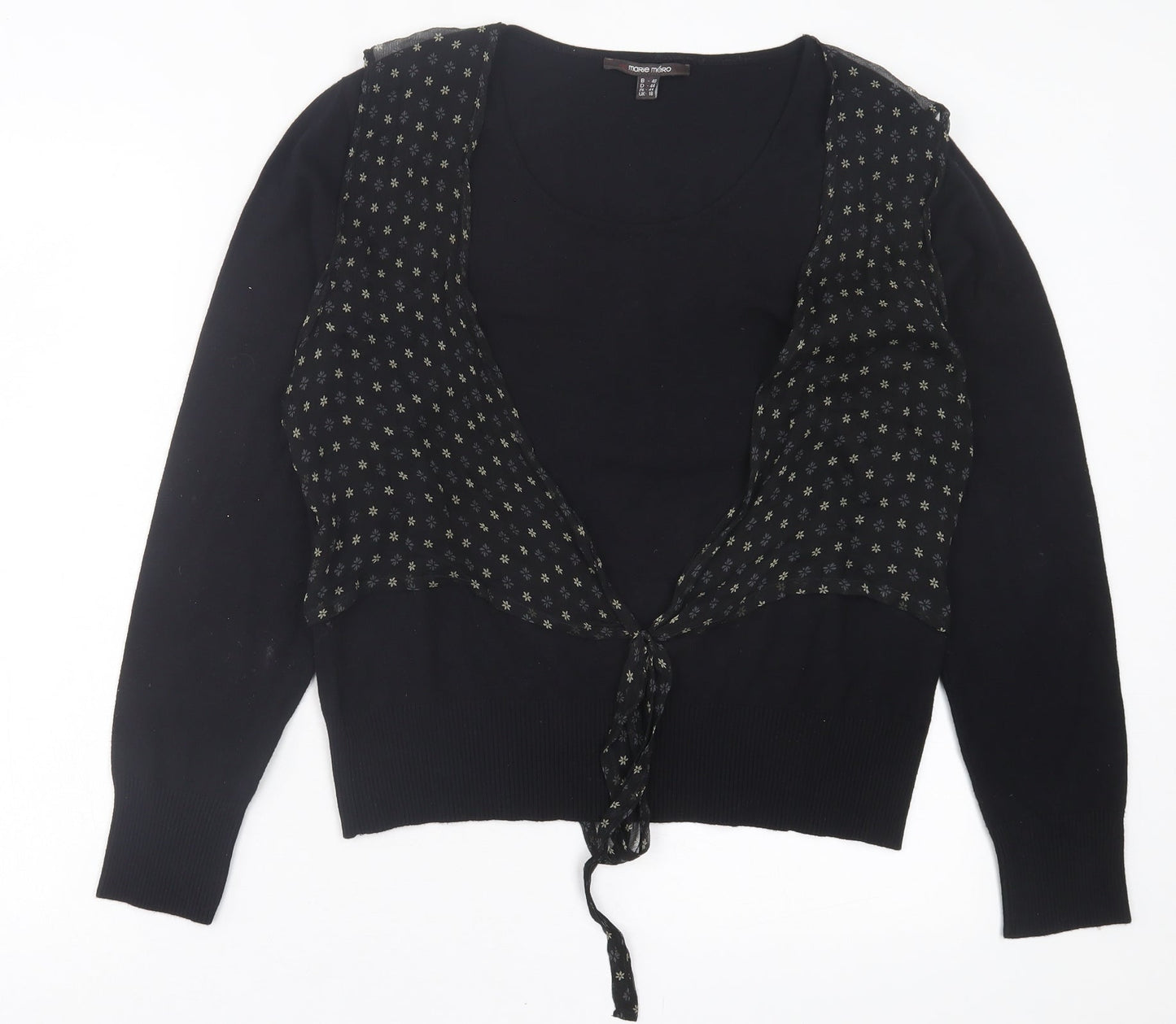 marie mero Womens Black Crew Neck Floral Viscose Pullover Jumper Size 18