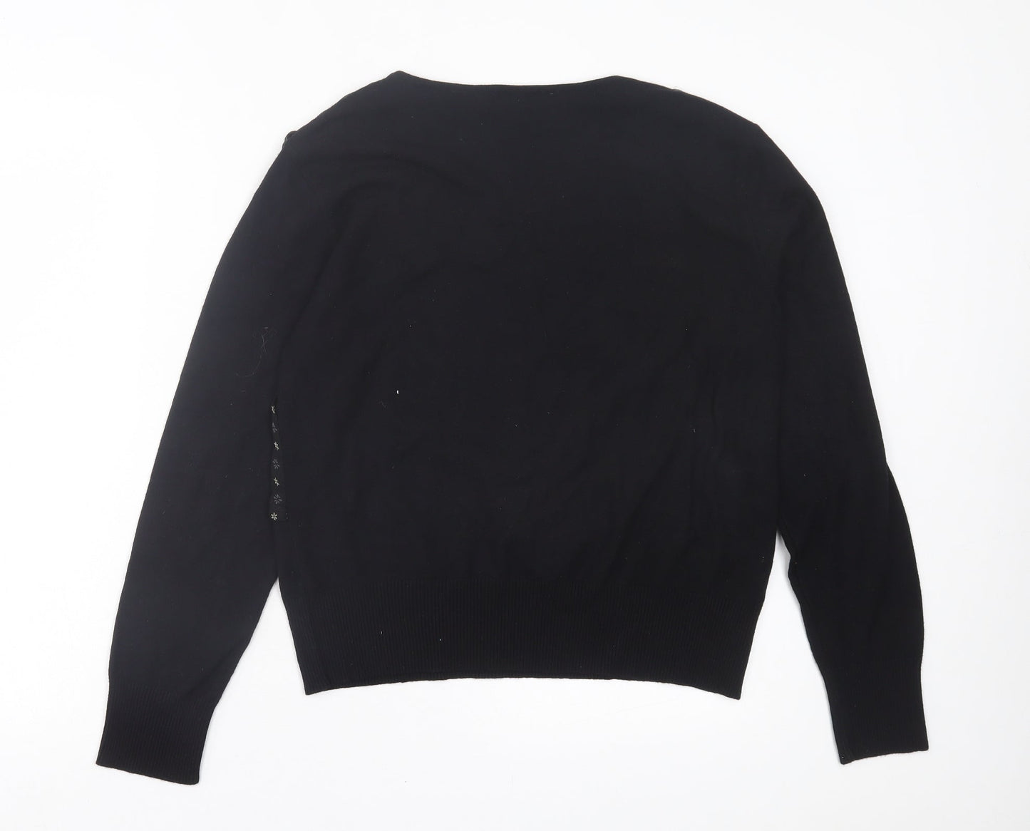marie mero Womens Black Crew Neck Floral Viscose Pullover Jumper Size 18