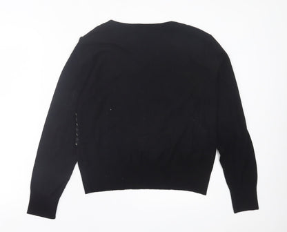 marie mero Womens Black Crew Neck Floral Viscose Pullover Jumper Size 18