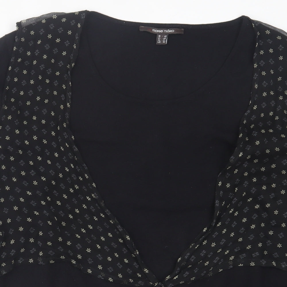 marie mero Womens Black Crew Neck Floral Viscose Pullover Jumper Size 18