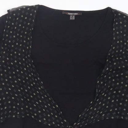 marie mero Womens Black Crew Neck Floral Viscose Pullover Jumper Size 18