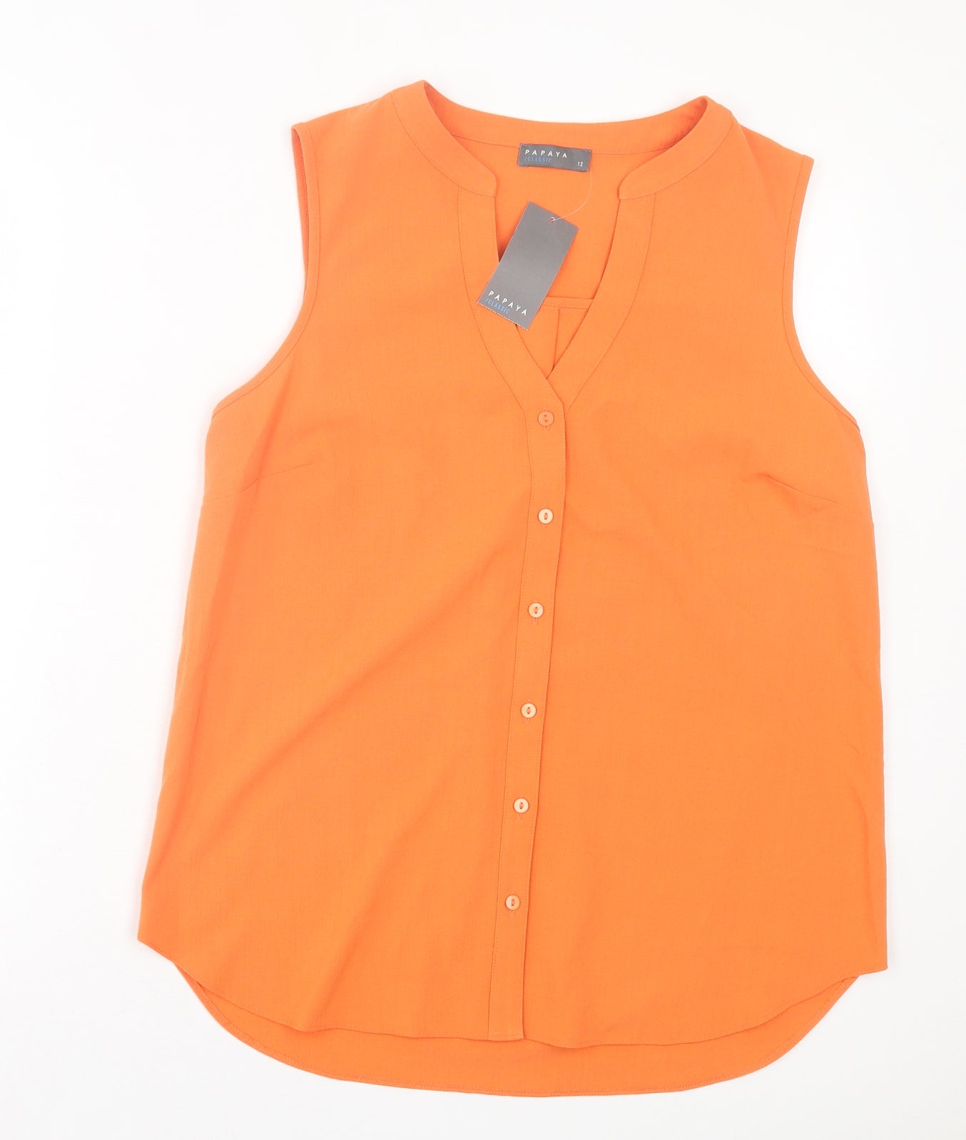 Papaya Womens Orange Polyester Basic Tank Size 10 V-Neck