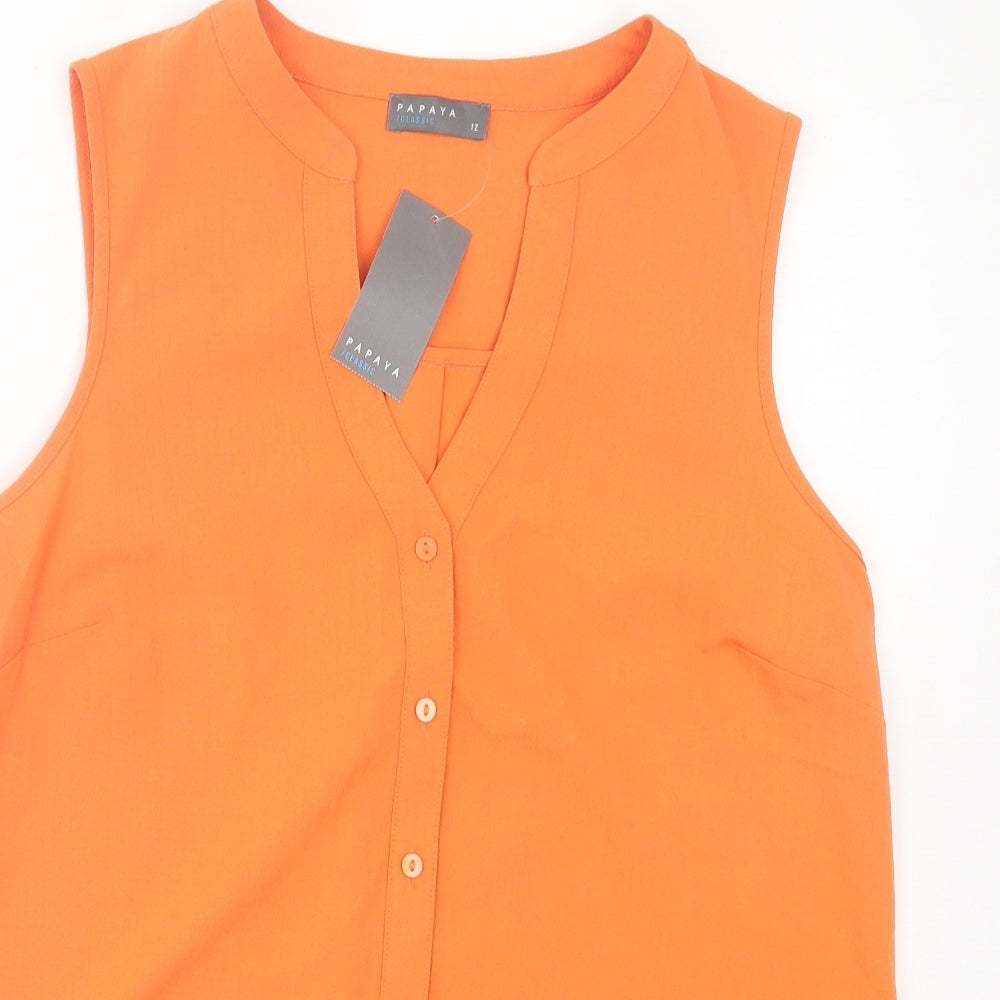 Papaya Womens Orange Polyester Basic Tank Size 10 V-Neck