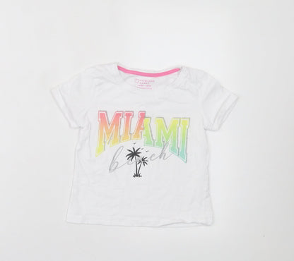 Primark Girls White Cotton Basic T-Shirt Size 7-8 Years Crew Neck Pullover - Miami Beach