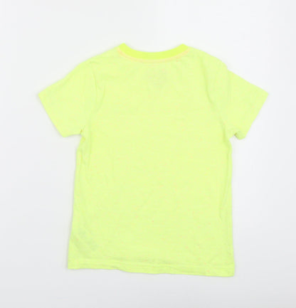 F&F Boys Yellow Cotton Basic T-Shirt Size 5-6 Years Round Neck Pullover - Dinosaur