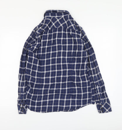 Raw Mens Blue Plaid Cotton Button-Up Size M Collared Button