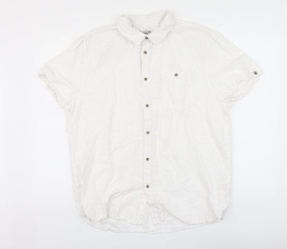 F&F Mens White Linen Button-Up Size XL Collared Button