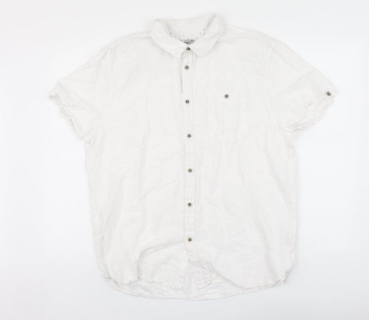 F&F Mens White Linen Button-Up Size XL Collared Button