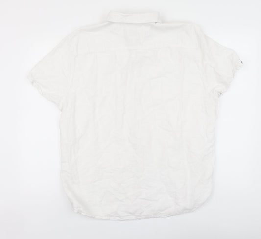 F&F Mens White Linen Button-Up Size XL Collared Button