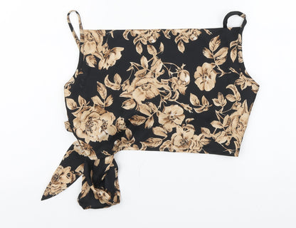 SheIn Womens Black Floral Polyester Basic Blouse Size S Square Neck - Tie Back