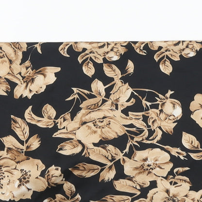 SheIn Womens Black Floral Polyester Basic Blouse Size S Square Neck - Tie Back