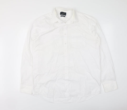 F&F Mens White Polyester Button-Up Size 16 Collared Button