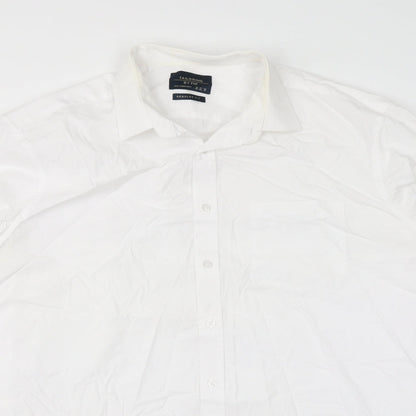 F&F Mens White Polyester Button-Up Size 16 Collared Button