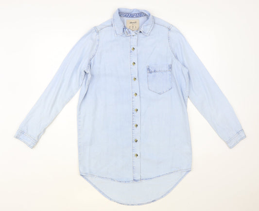 Denim Co. Womens Blue Lyocell Basic Button-Up Size 8 Collared