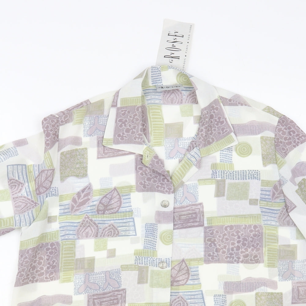 Gypsy Rose Womens White Geometric Polyester Basic Button-Up Size S Collared