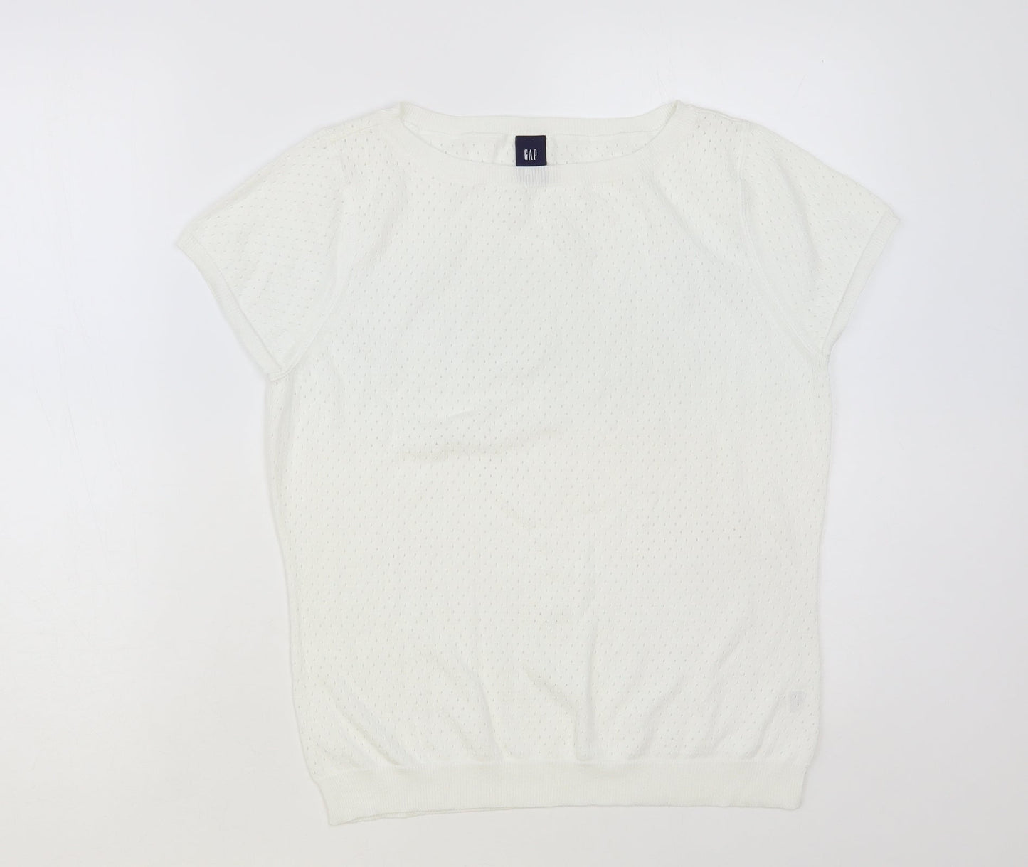 Gap Womens White Boat Neck Cotton Pullover Jumper Size L