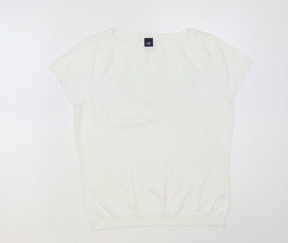 Gap Womens White Boat Neck Cotton Pullover Jumper Size L