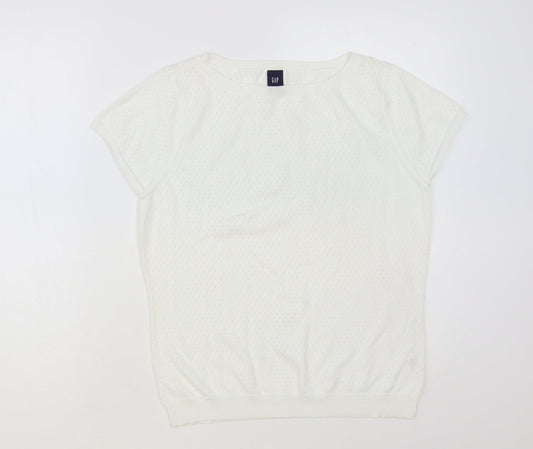 Gap Womens White Boat Neck Cotton Pullover Jumper Size L