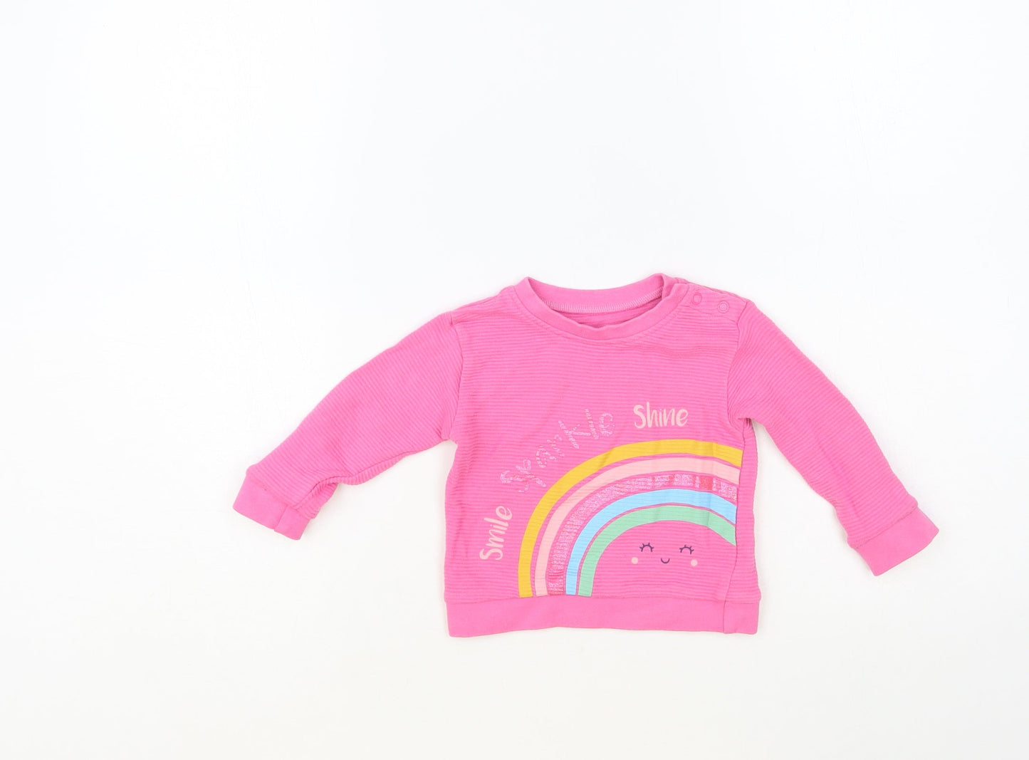 Dunnes Stores Baby Pink Cotton Pullover Jumper Size 3-6 Months Snap - Rainbow