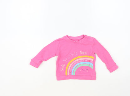 Dunnes Stores Baby Pink Cotton Pullover Jumper Size 3-6 Months Snap - Rainbow