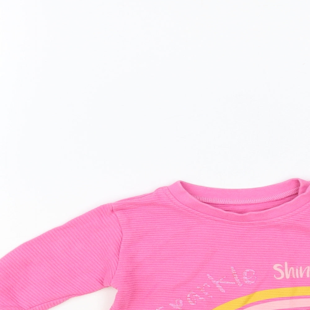 Dunnes Stores Baby Pink Cotton Pullover Jumper Size 3-6 Months Snap - Rainbow