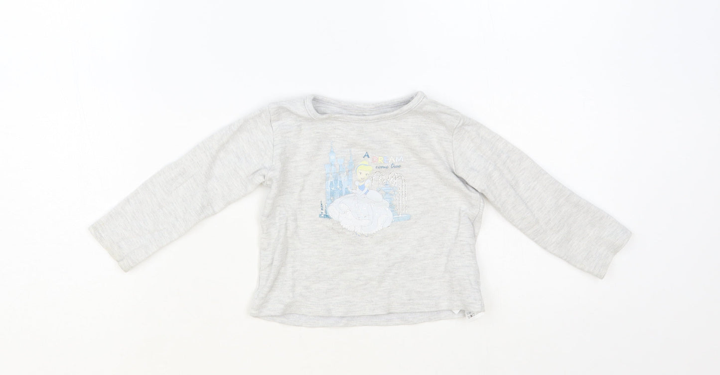 Primark Baby Grey Cotton Basic T-Shirt Size 12-18 Months Crew Neck Pullover - Cinderella