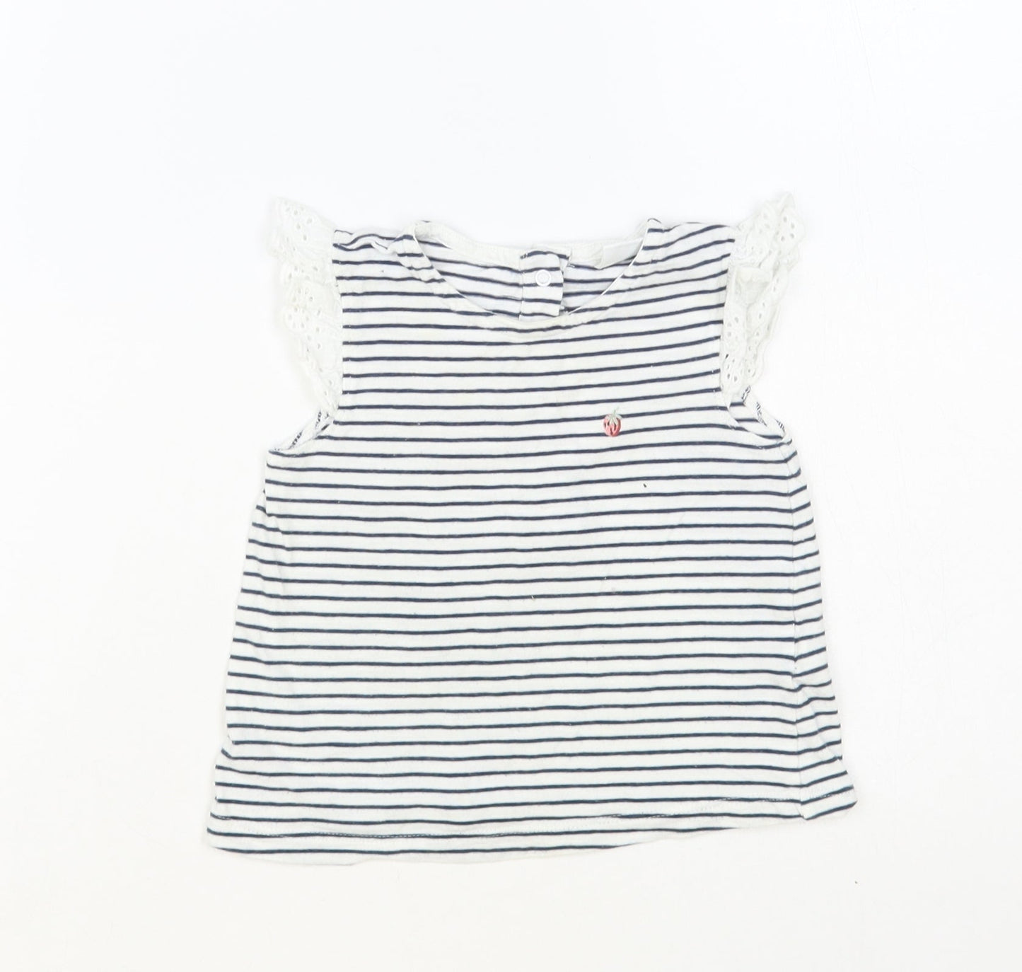 NEXT Baby White Striped Cotton Basic Tank Size 9-12 Months Round Neck Snap