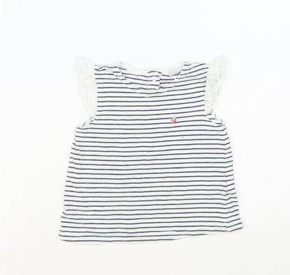 NEXT Baby White Striped Cotton Basic Tank Size 9-12 Months Round Neck Snap